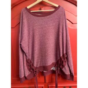 Maurice's Size 2  plus size Burgundy Laced up Front Sweatshirt Light Weight EUC